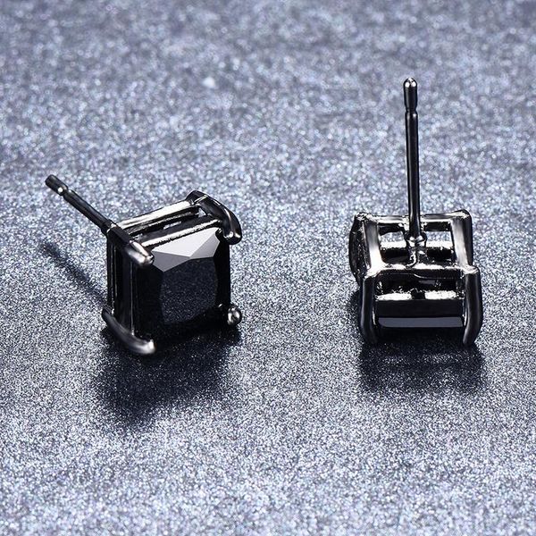 

simple 4/5/6/7mm small square black zircon alloy earrings classic fashion stud for women jewelry gift, Golden;silver