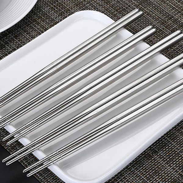

chopsticks 2/5pairs stainless steel square silvery hollow non-slip reusable metal chinese sushi tableware for kitchen