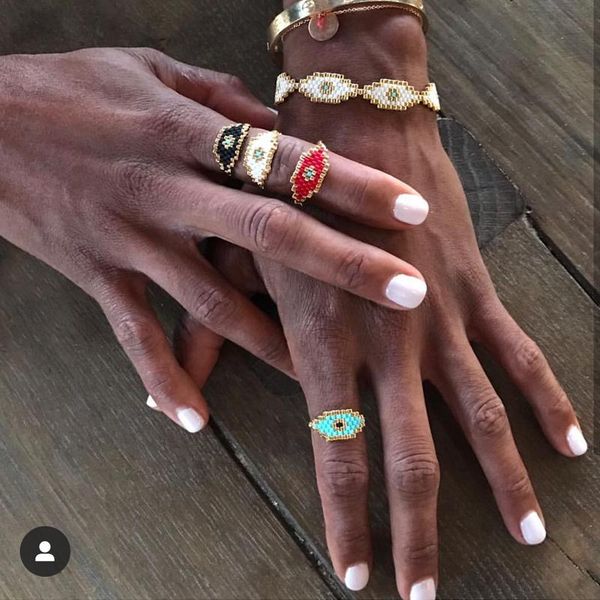 

cluster rings fairywoo gothic ring gold delica miyuki beaded handmade jewelry evil eye women heart accessories wholesale, Golden;silver