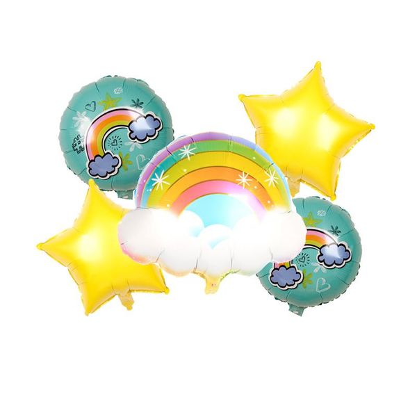

party decoration 1 set tassel smile rainbow gradient cloud aluminum foil balloons happy birthday globos kindergarten kids toys
