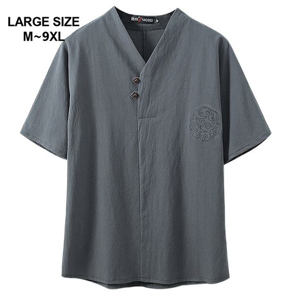 Chinesischer Stil Super Plus Größe M-9XL Herren Sommer Casual V-Ausschnitt Kurzarm T-Shirt Mann Lose T-Shirts T-Shirts 5XL 6XL 7XL 8XL 9XL 210629