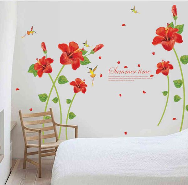 Sıcak çiçekler duvar çıkartmaları TV arka plan yatak odası oturma odası duvar çıkartmaları çiçek kelebek ev dekorasyonda bir cennet görmek için 210420