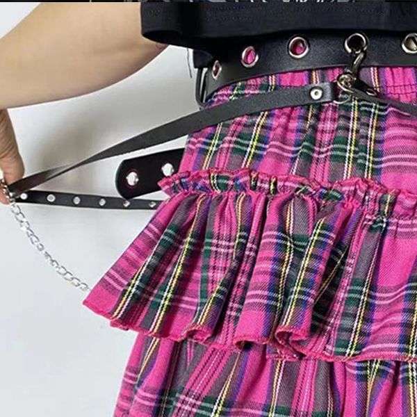 

belts gothic hollow out detachable metal long chans punk cool women pu belt black rock harajuku street accessory korean fashion, Black;brown