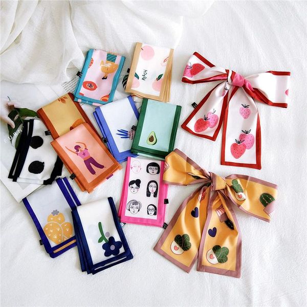 

scarves square women elegant fruit floral scarf print neck scarfs office lady hair band handle bag ribbon tie girls spring neckerchief, Blue;gray
