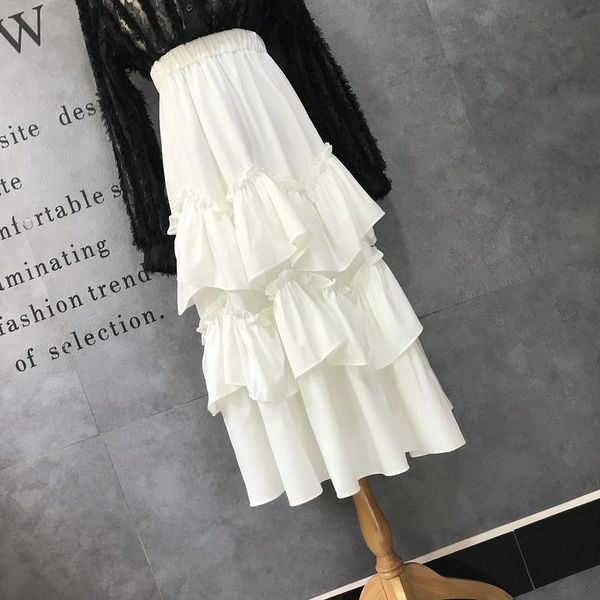 

skirts white cake skirt bust to show the drape thin black female qiu tall waist in multi-layer irregular