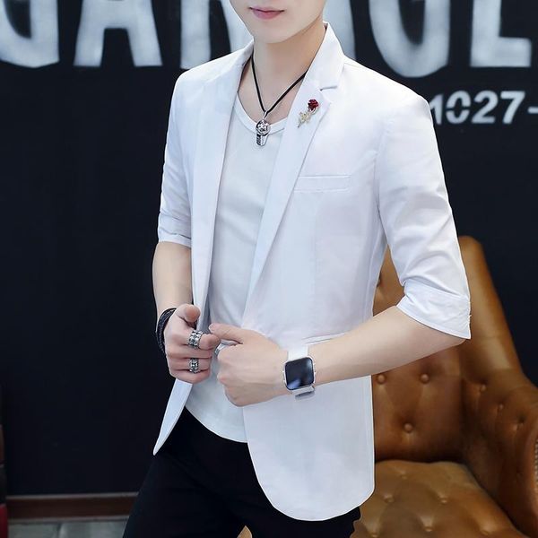 

men's suits & blazers business casual spring summer thin korean slim fit jacket short sleeve small suit single button clothing, White;black