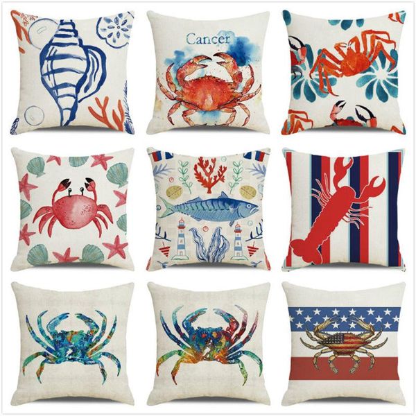 

cushion/decorative pillow 45cm*45cm marine sketch lobster and crab design linen/cotton throw covers cushion cover home decor pillowcase