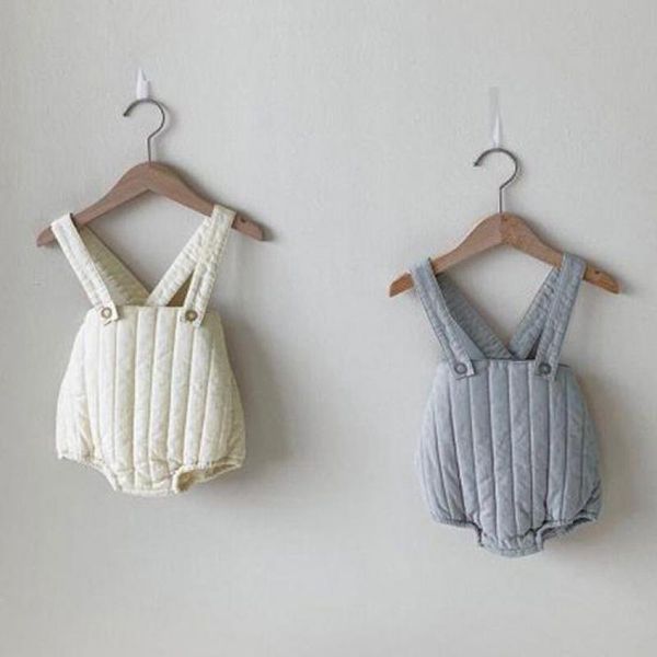 

baby boys bodysuit overalls solid color girls down-cotton jumpsuit for children clothes new winter kids warm pant 210413, White