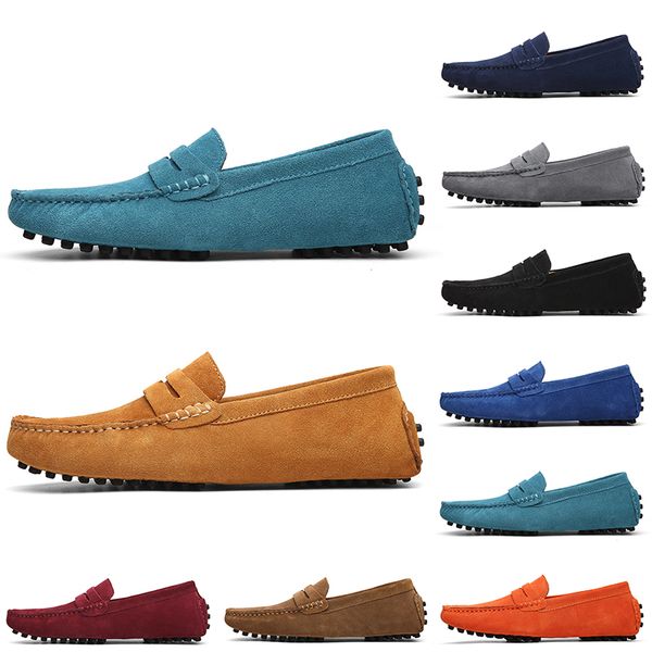 Homens não-marca vestido de camurça sapatos preto luz azul vinho vermelho cinza laranja verde marrom mens deslizamento na sapata de couro preguiçoso 38-45