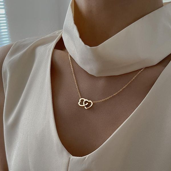 

pendant necklaces romantic simple gold stainless steel 316l necklace women chain choker heart for woman jewelry, Silver