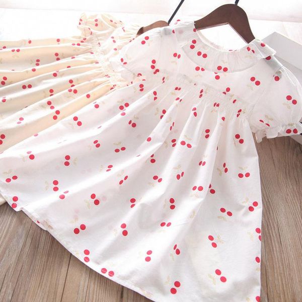 

girl's dresses 2021 spring baby girls cherry print dress, Red;yellow