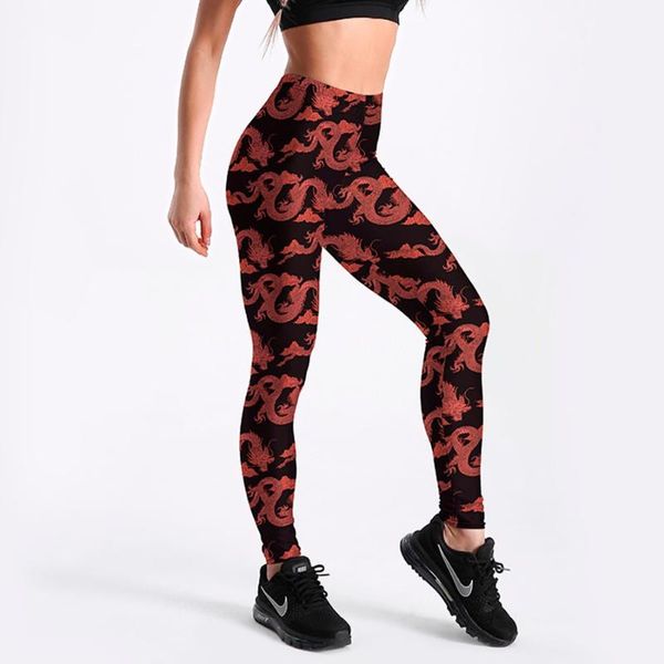 

women's leggings sport black fashion red cloud dragon classic print for women gym fitness pants