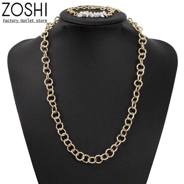 

jewelry sets luxury designer bracelet long round link chain necklace irregular stone charm set vintage indian, Black