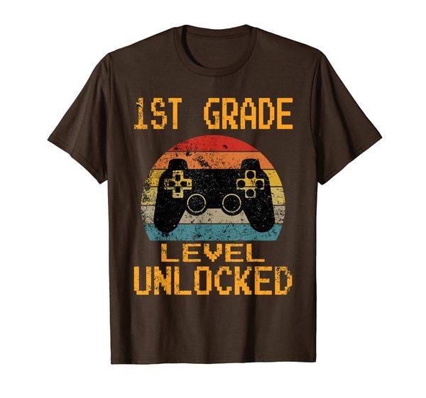

1st grade level unlocked gamer first day of school boys t-shirt, White;black