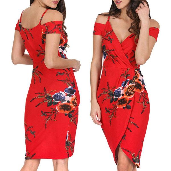 

casual dresses women floral printing v neck off shoulder sleeveless evening party dress, Black;gray