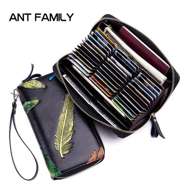

card holders genuine leather women wallet long zipper id holder business cards 2021 fashion purse hold for 36 portfe, Brown;gray