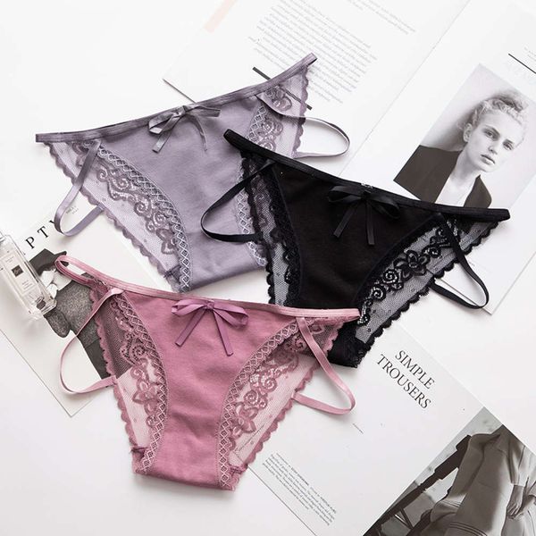 

t10 lace underpants hollow women's solid low waist transparent, Black;pink