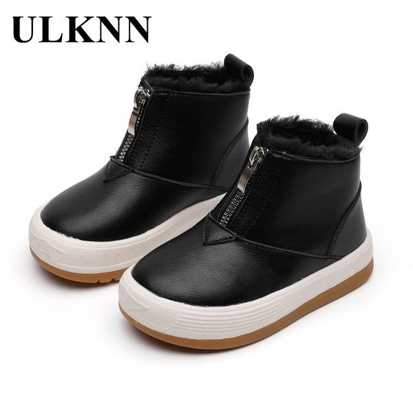 

winter leather boots ankle shoes for kids cotton-padded girls warm zipper children footwears baby casual plus velvet, Black;grey