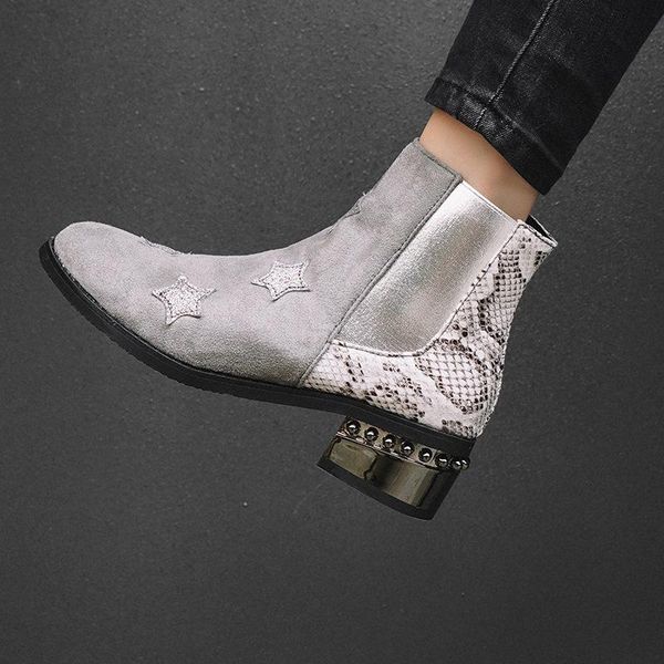 

boots leisure mature womens ankle short print med pointed toe vintage square heel zip winter big size shoes, Black
