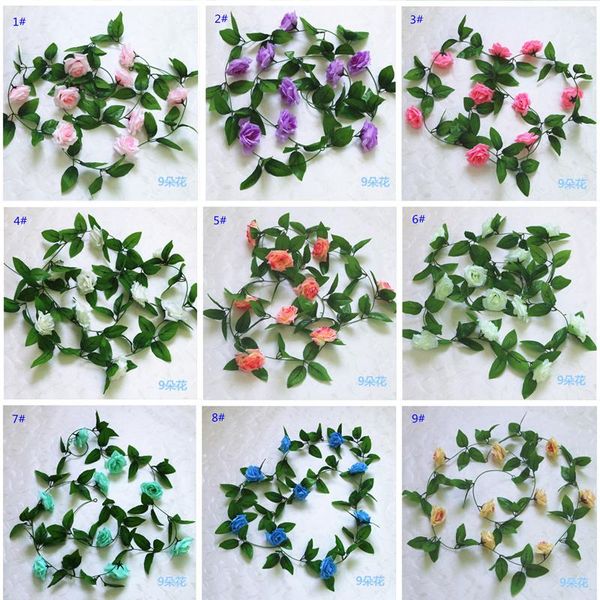 

decorative flowers & wreaths artificial rose vine 19 leaves 9 roses diameter about 8 cm one treaty 2.45 meters hanging for wall decoration r