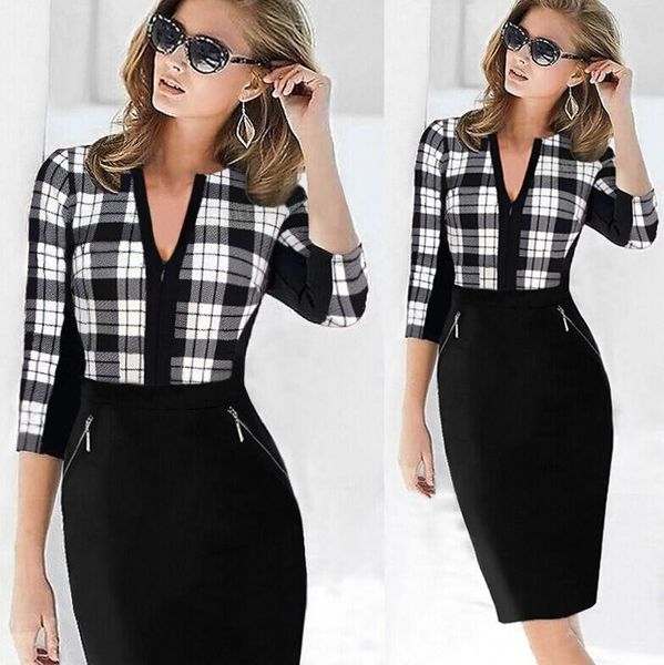 

casual dresses two-pocket zip slim fashion dress 1pcs, Black;gray