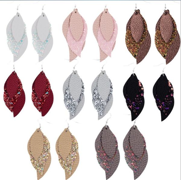 

s-shaped multi-layer leather earrings three-layer sequin pendant earrings 8 colors suitable for women gc532, Silver