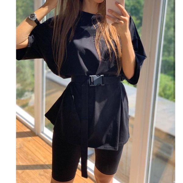 

yoga outfit 2021 two piece sets women shirt and short leggings comfy casual t-shirt blouse pant suit with belt set drop