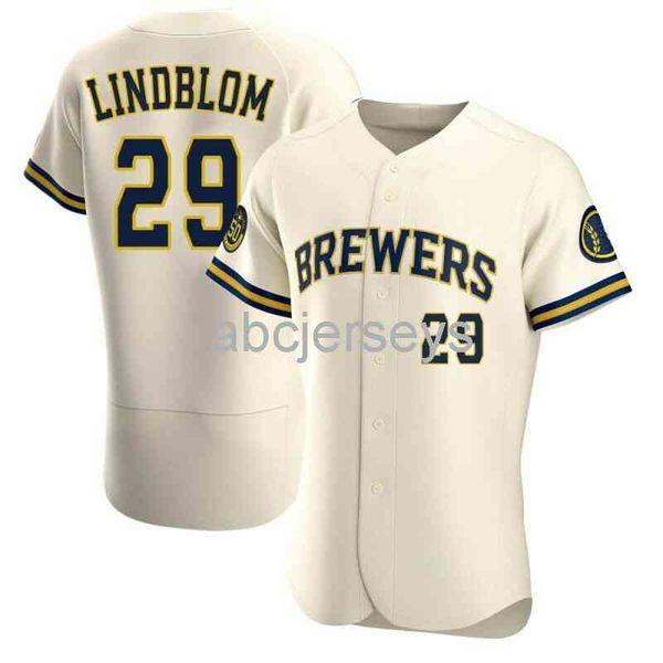 

stitched custom josh lindblom #29 cream ver1 baseball jersey xs-6xl, Black