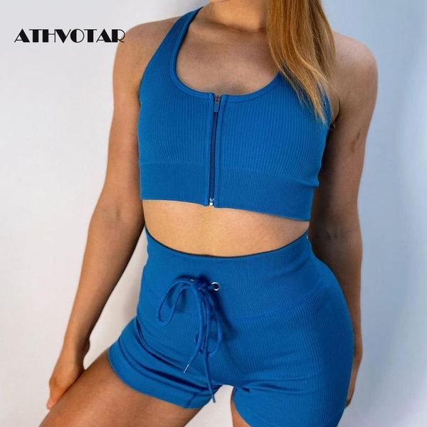 

women's tracksuits athvotar fitness sets push up high waist sports shorts seamless zipper short sleeve bra comfortable suits women, Gray