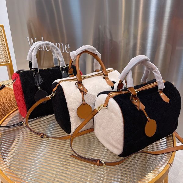 

luxury designer women evening bags paris classic lambs wool fur printed pillows crossbody handbag woman woolen boston tote handbags luxurys