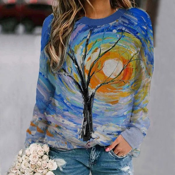 

women's aesthetic sweatshirt leisure vintage abstract landscape print autumn winter long sleeve hoodie sudadera mujer hoodies & sweatsh, Black