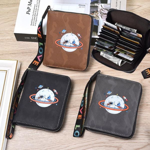 

card holders printing pattern design women's men business fashion leather credit bank holder zipper pocket wallet case coin purse, Brown;gray