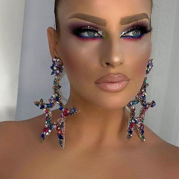 

dangle & chandelier find me large alloy star drop earrings rhinestone long for women party fashion jewelry accessories, Silver