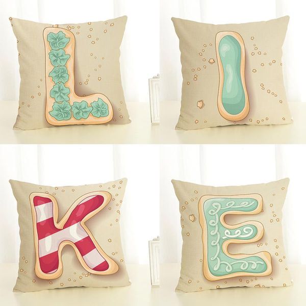 

cushion/decorative pillow square colorful english letter cushion cover cotton linen pillowcase cake dessert pattern pillowcover cafe sofa de