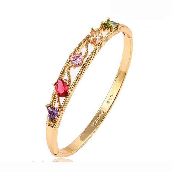 

51492-fake gold jewelry 18k gold stone ruby diamond bangle, Golden;silver