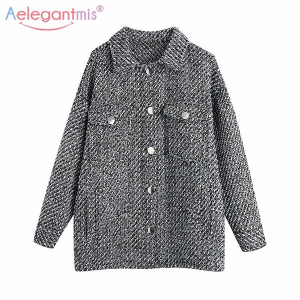 

women's jackets aelegantmis korean tweed jacket women vintage warm houndstooth woolen coat female elegant single breasted loose outwear, Black;brown