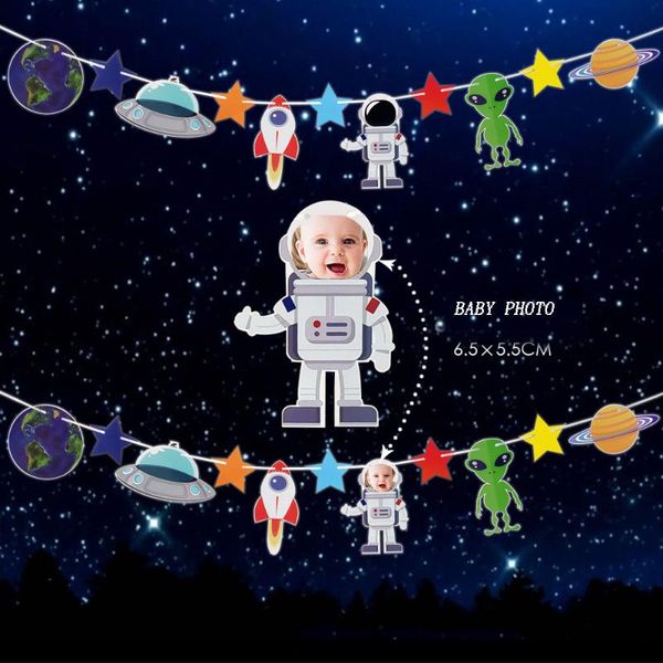 

party decoration 1pcs kids birthday bunting banner spaceman rocket cute for children baby shower school decor