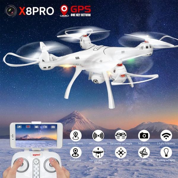

syma x8pro 2.4g gps positioning fpv rc drone quadcopter with 720p hd wifi adjustable camera real time altitude hold headless drones