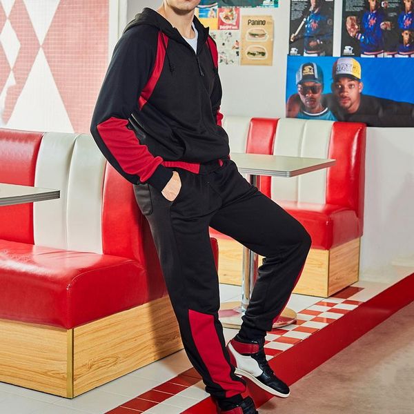 

men's tracksuits casual set men autumn hooded tracksuit patchwork 2 pieces jackets pants sportswear zipper joggers sweat suit hoodie, Gray