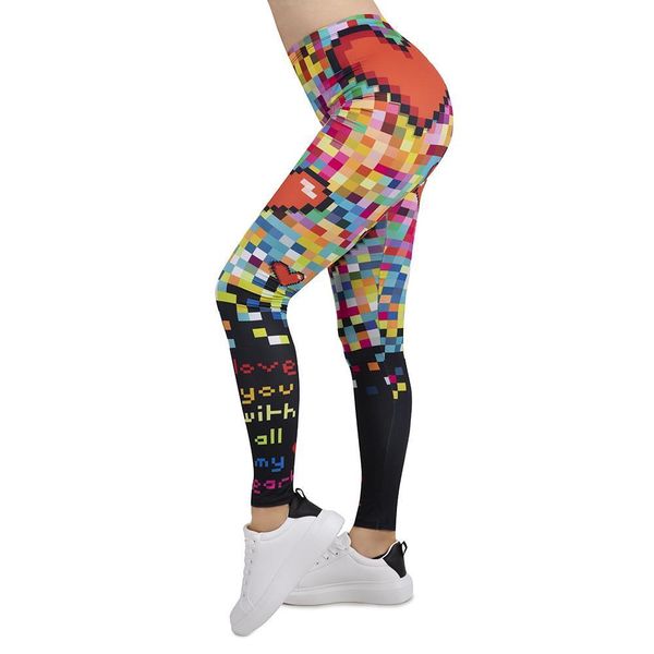

pixel love printing leggins womens legging slim high elasticity legins fitness pants, Black