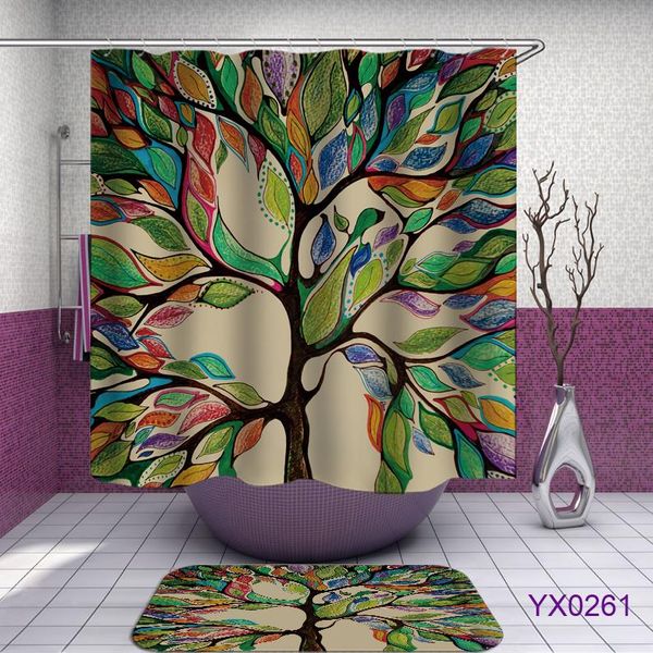 

forest trees colorful tree shower curtain floor mat set bath curtains bathroom for bathtub bathing cover wide with hooks