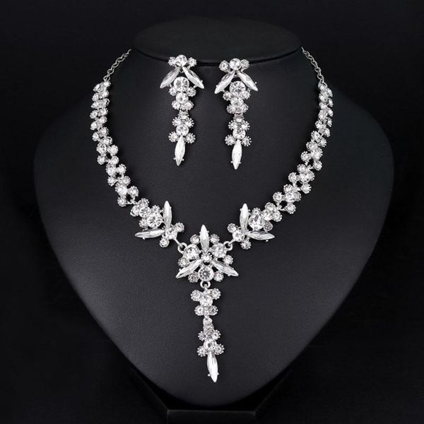 

earrings & necklace crystal sparkling jewelry sets wedding selling earring set bridal gifts rhinestone accessories, Silver