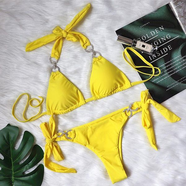 

shiny rhinestone diamond bikini women swimsuit female swimwear halter set brazilian bather push up bathing suit1