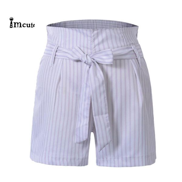 

women holiday lace up bandage ladies shorts summer casual loose bow beach high waist striped short women's, White;black