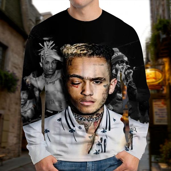 

men's european and domineering rock 3d t-shirt party street wear round neck long sleeve xl printed daily top, White;black
