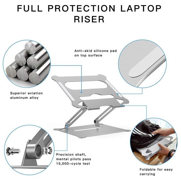 Tragbarer, verstellbarer Laptopständer aus Aluminiumlegierung, zusammenklappbar, für Notebook, MacBook, Computerhalterung, Hebekühlung