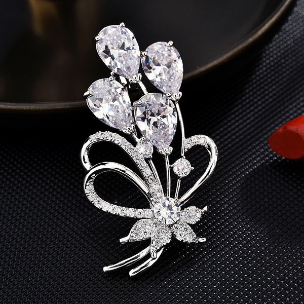 

zircon simple fashion clothing accessories flower brooch, Gray
