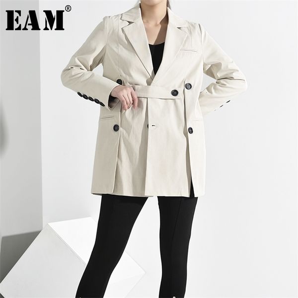 

[eam] loose fit button split temperament jacket lapel long sleeve women coat fashion spring autumn jq29000 211014, Black;brown