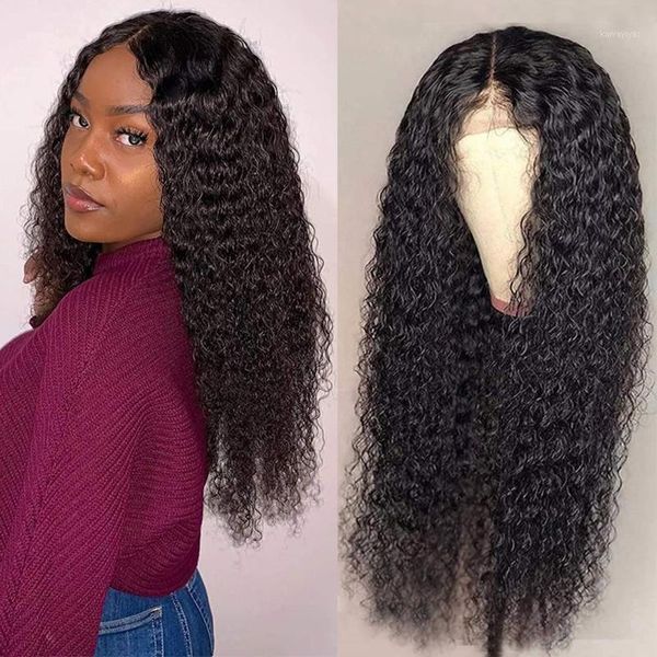 

long kinky curly hair synthetic lace front wig for black women heat resistant1