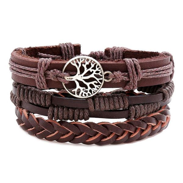 

charm bracelets 3 pcs/set braided wrap leather for men women vintage xmas tree ethnic tribal rope weave bangles lovers' wristbands, Golden;silver